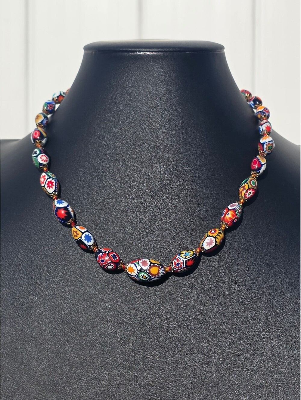 Vintage Ercole Moretti Millefiori Necklace, Large Colorful Venetian Glass Beads